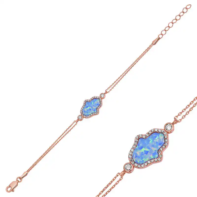 

Silver Blue Opal Fatma Master Hand Womens Bracelet