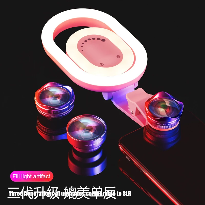 Selfie Double Ring Fill Lights Wide Angle Macro Lens 52 LED Makeup Clip Light Camera for Phone ND998 | Электроника