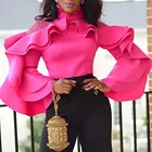 Модные женские блузки 2022, весенне-осенняя рубашка с длинным рукавом, женские элегантные розовые красные вечерние рубашки с оборками, женская рубашка, верхняя одежда