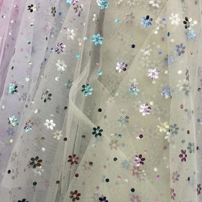 Яркая блестящая прозрачная нейлоновая сетчатая Тюль с цветами сливы марлевая