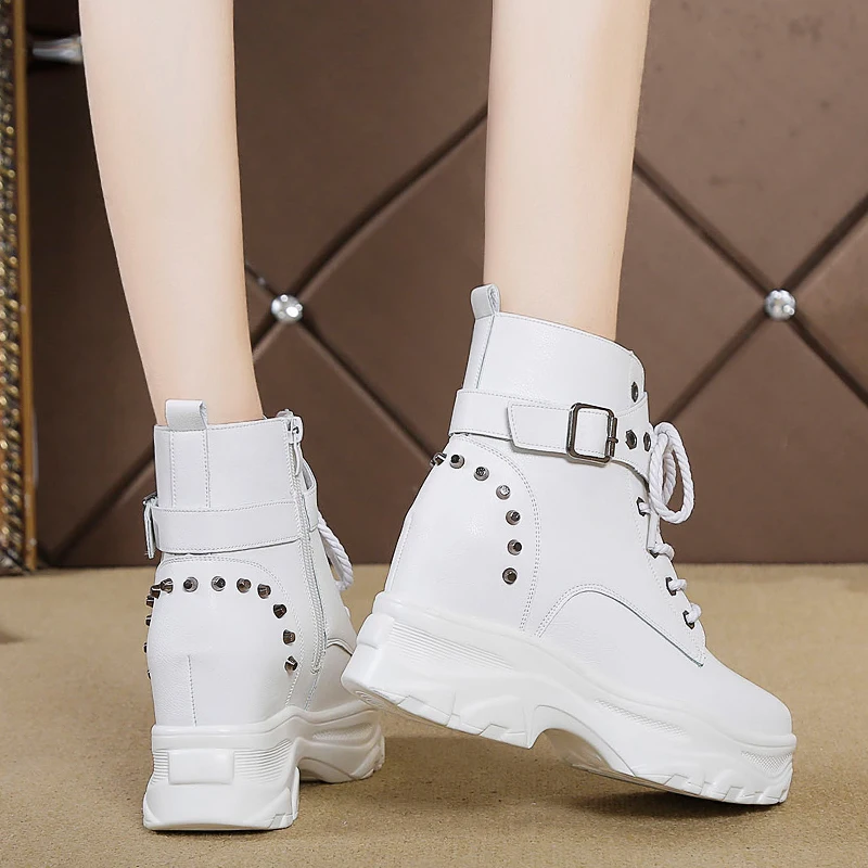Повседневные женские ботильоны Сезон осень Высокие кроссовки на толстой подошве