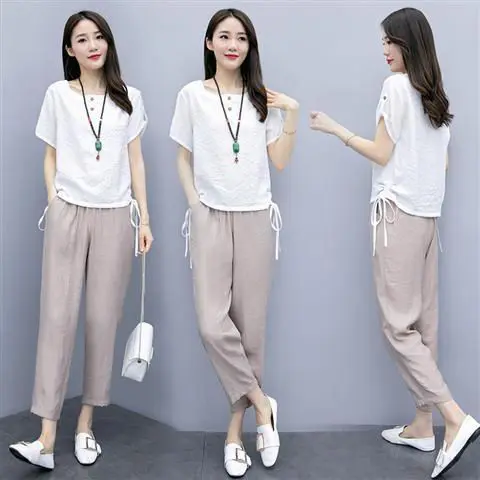 

Lady Suit Summer Spring Mother Suit Set Large Size Middle Age Women Clothes 2 Piece Set Women Long Sleeve Top and Pants W243