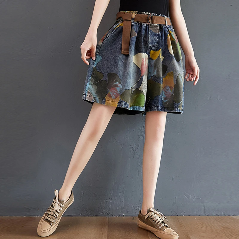 Шорты женские джинсовые с принтом свободные повседневные штаны широкими