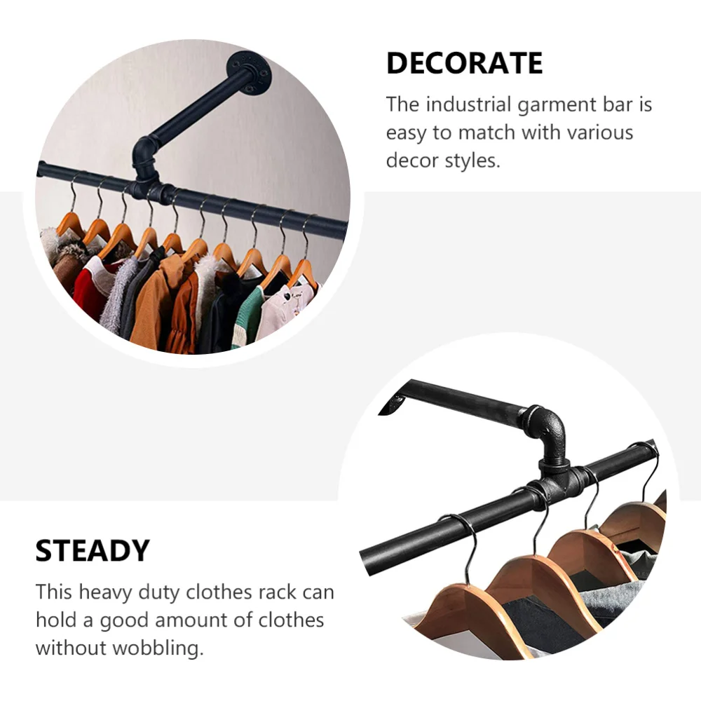 

Iron Clothing Rack Wall Mount Industrial Pipe Clothes Rack for Hanging Clothes