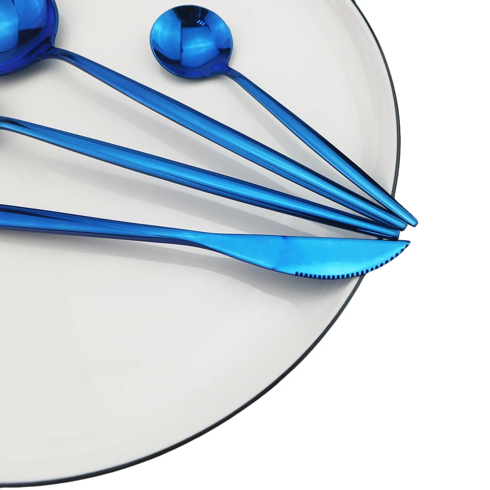 4pcs/set Blue Dinnerware Set Stainless Steel Gold Cutlery Dinner Knife Fork Spoon Silverware Flatware Kitchen Tableware | Дом и сад