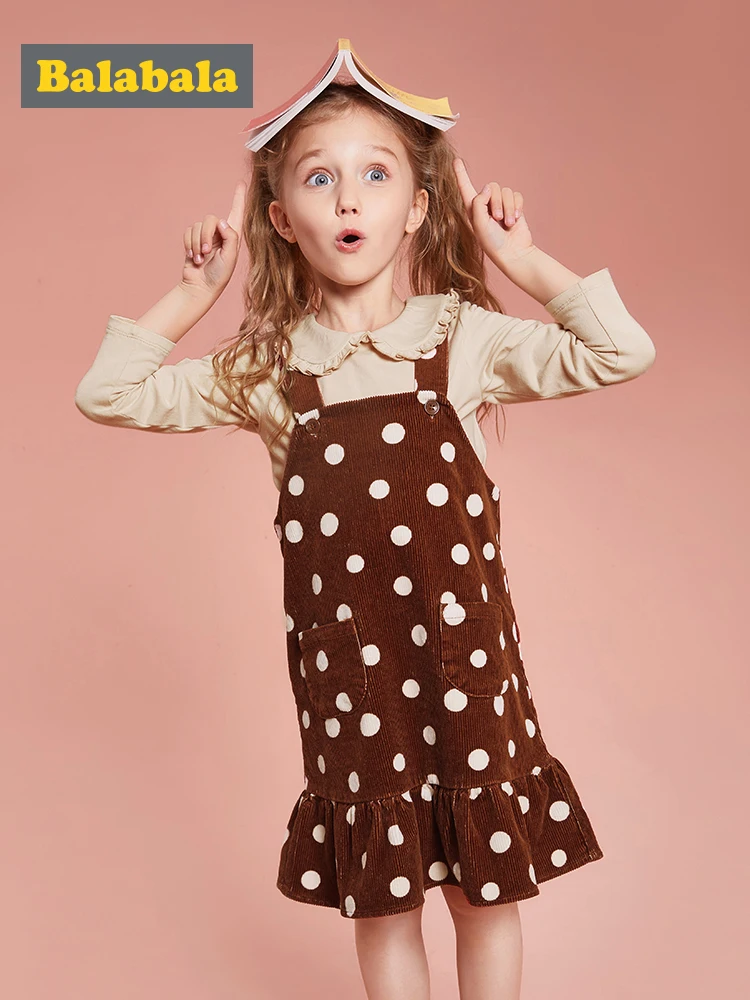 Детский комплект одежды из 2 предметов вельветовое платье и футболка для девочек