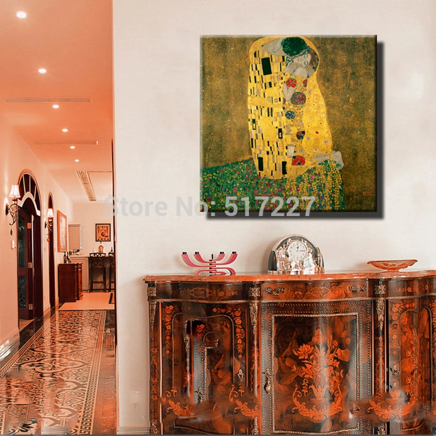 

Free shipping 100% handpainted famous artwork kilmt oil painting reproduction--The kiss -80x80cm