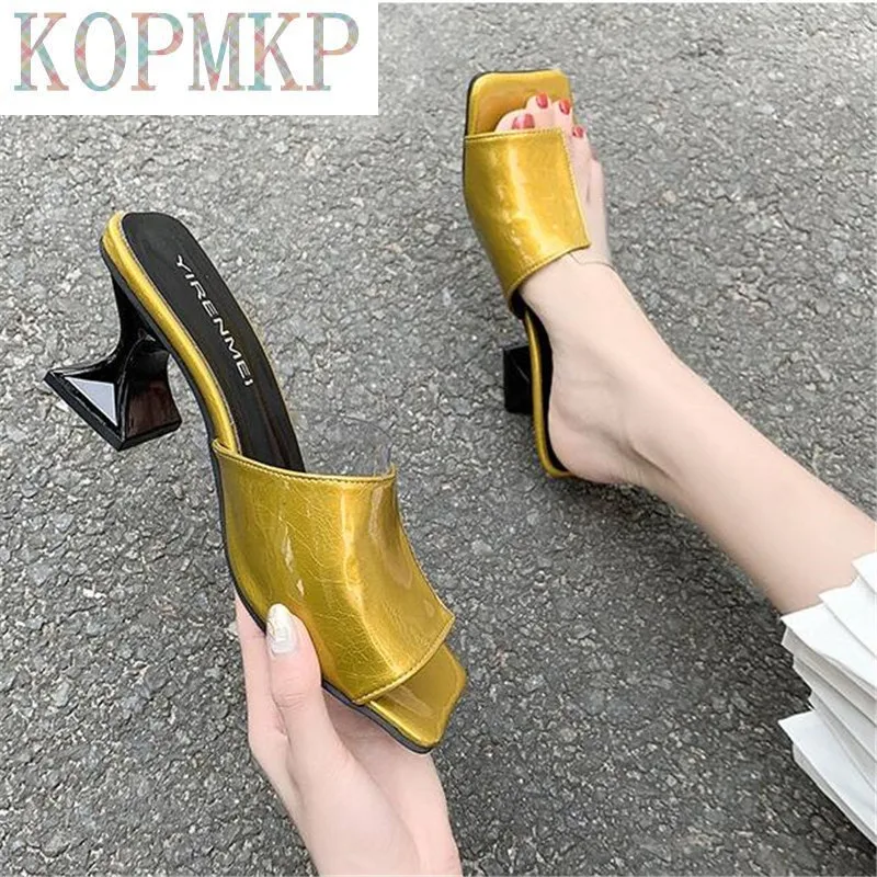 

2021 Gladiator Slip-On Women Sandals Rome Summer Lady High Heel Party Shoes Handmade Pvc Square Toe Slip-On Zapatos Mujer