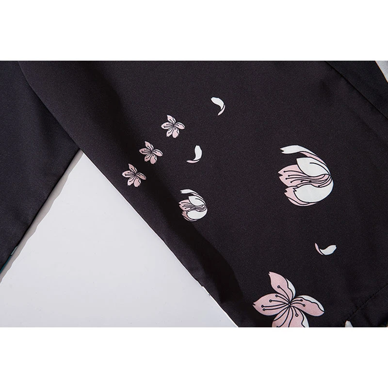

ELKMU Kimono Crane Cherry Blossoms Flowers Seawaves Print Cardigan Shirts Jackets Streetwear Hip Hop Casual Tops Male HE153