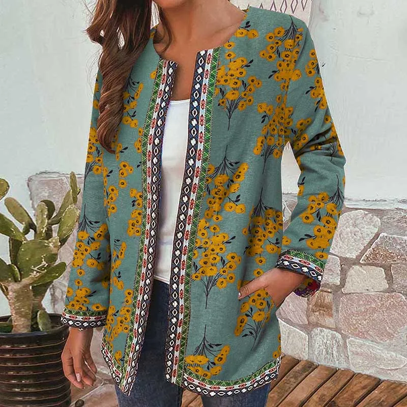 

Женский повседневный жакет ZANZEA, Осенний свободный жакет с длинным рукавом, круглым вырезом и цветочным принтом и карманами, 2021