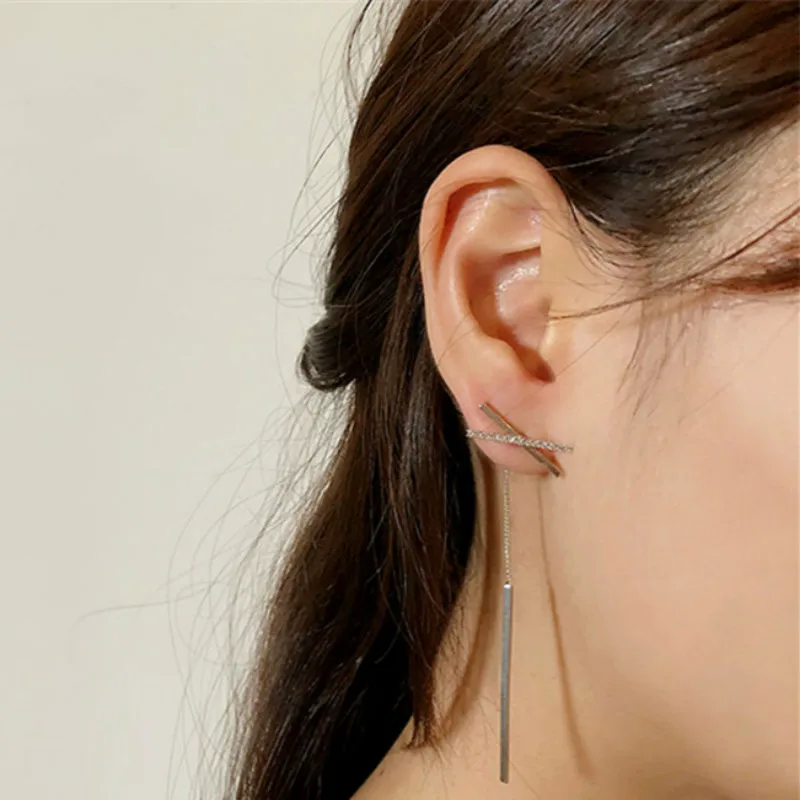 

KACOSHOW Korean Cross Long Earrings for Commuter Cool Wind Rhinestone Earring for Girls Versatile Shiny Party Jewelry Gift