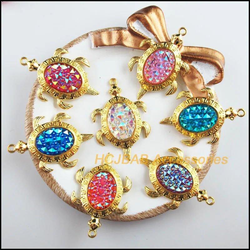 

7Pcs Gold Plated Retro Tortoise Mixed Oval Resin Charms Pendants 27.5x41.5mm