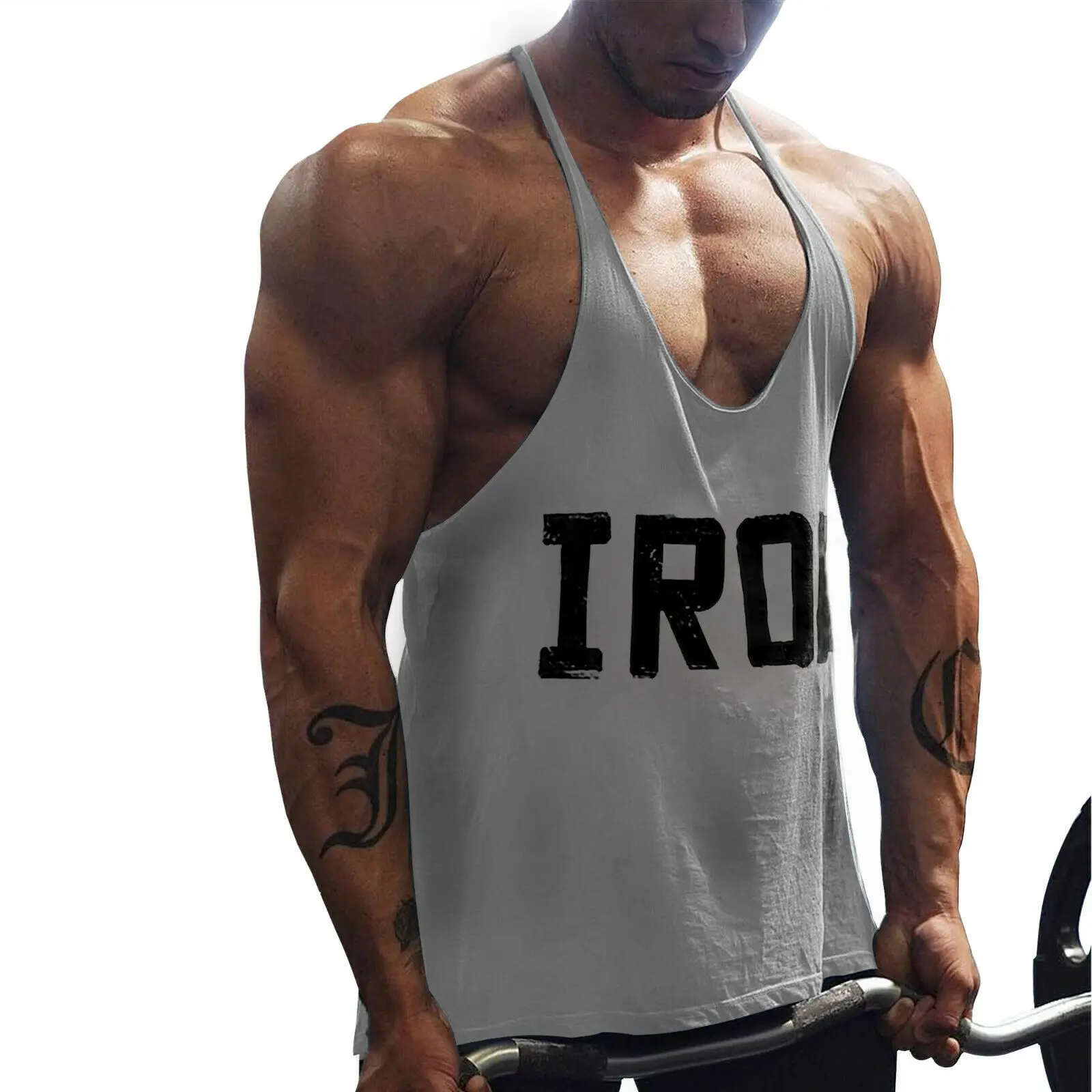 Men's Athletic GYM Fitness Tank Tops Muscle Workout T Shirts Y-Back Thin Shoulder Strap Stringer Bodybuilding Cotton Sleeveless images - 6