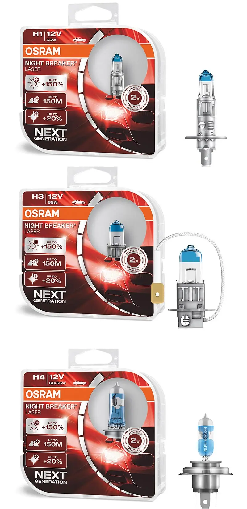Лампа Ксеноновая OSRAM Night Breaker лазерной фар H7 12В 55 Вт 3700K H1 H3 H4 H8 H11 9005 9006 HB3 HB4 галогенных ламп+ 150% яркий