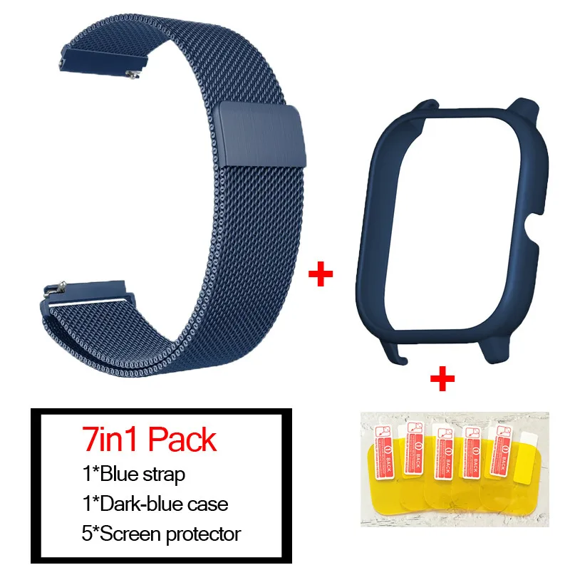 blue-dark blue 7в1 умные часы аксессуары для Huami Amazfit GTS ремешок из нержавеющей стали магнитный браслет для Amazfit gts чехол Защитная пленка - Цвет: blue-dark blue