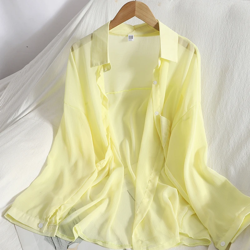 Pearl Diary Женская Летняя Пляжная накидка шифон рубашки на пуговицах прозрачные