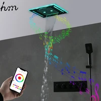 hm music shower light head 12 inch waterproof ceiling rain led bluetooth phone play music smile shower