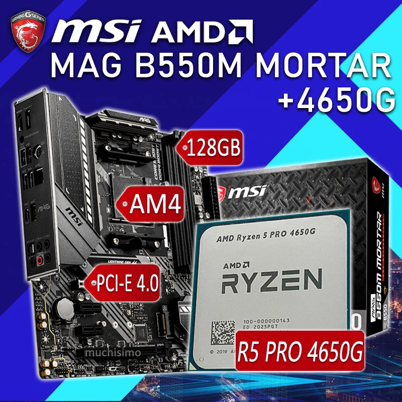 

MSI MAG B550M MORTAR With AMD Ryzen 5 PRO 4650G Motherboard Combo Ryzen Kit 4650G AMD Ryzen Kit AMD B550 Placa-mãe Kit AM4 4650G