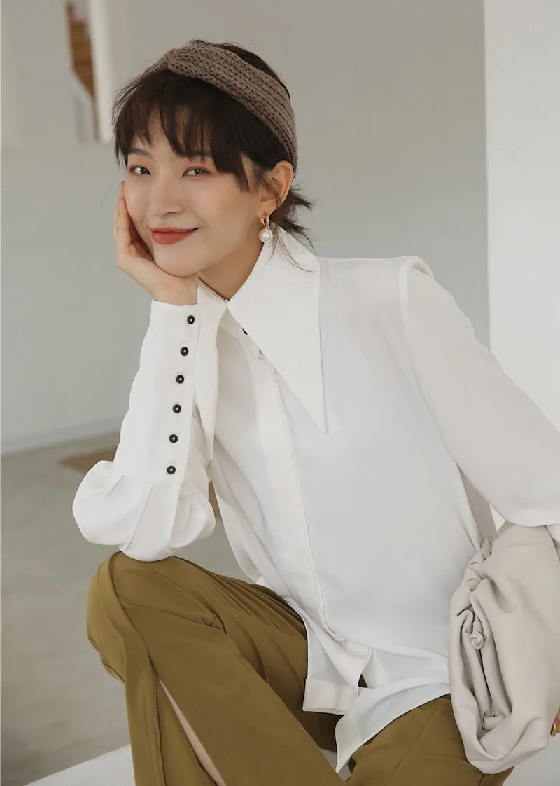 2020 spring England Style Vintage Blouse White Lantern Long Sleeve Simple Comfortable Loose Shirt Women | Женская одежда