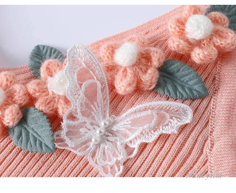 Knitted Vest Inner Match Slim Strap Top All-Match Bottoming Shirt for Women Pink Flower Patch Camisoles Slim Fit Nancylim