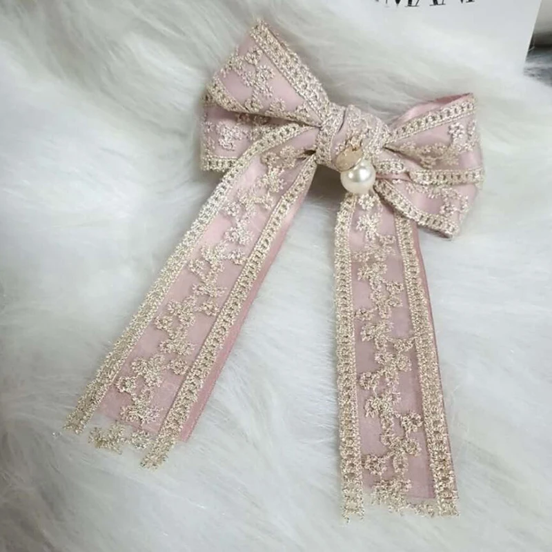 

Women Girls Pearl Hairpins Hair Rope Lace Flower Bow Ribbon Hair Clip Hair Ornament Fashion Headband Black White Hair Accessory