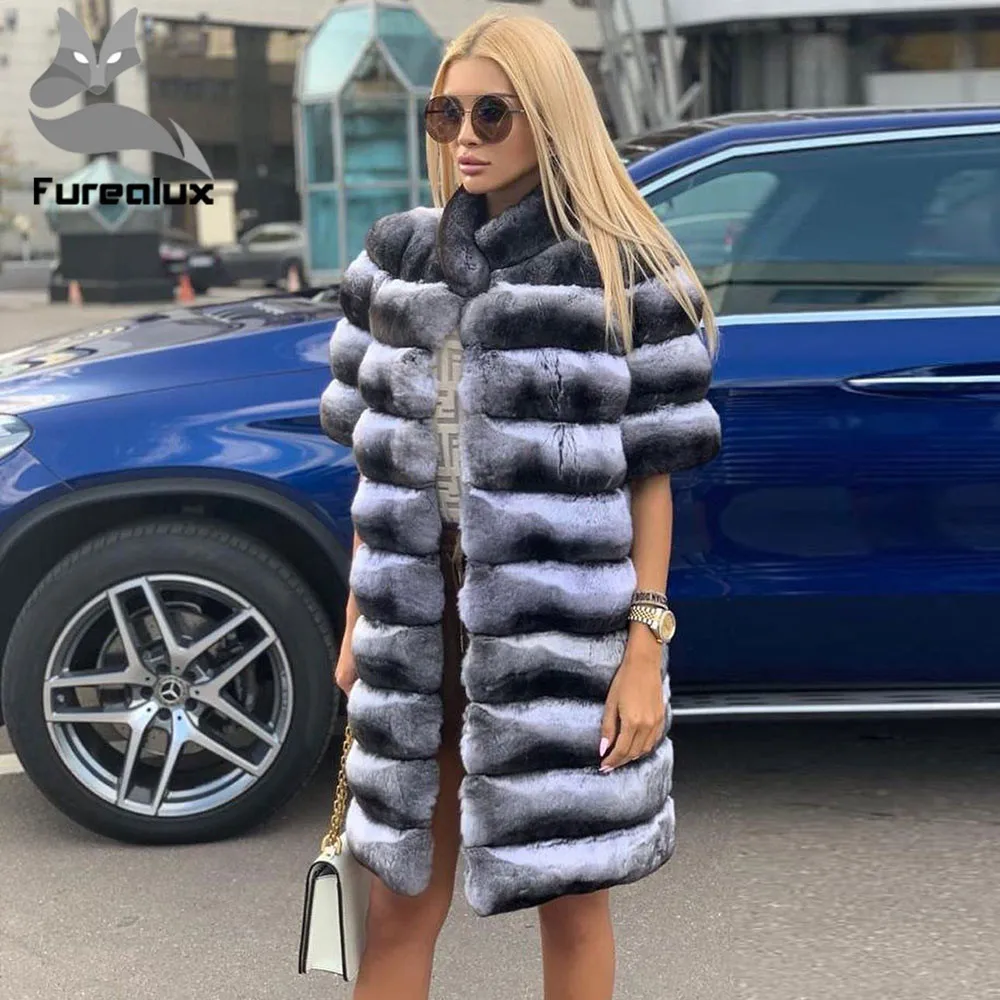 Furealux настоящая Шиншилла шуба из кролика рекс для женщин теплые куртки с коротким