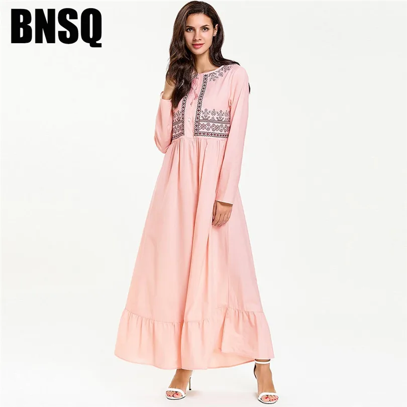 Розовое мусульманское платье с вышивкой для девочек аяба Рамадан Арабский