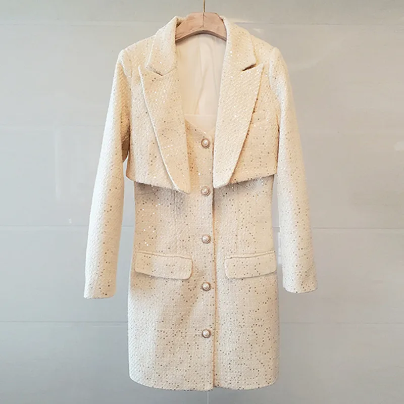 Цвет абрикосовый твидовые куртки пальто для женщин Зубчатый короткие с длинным