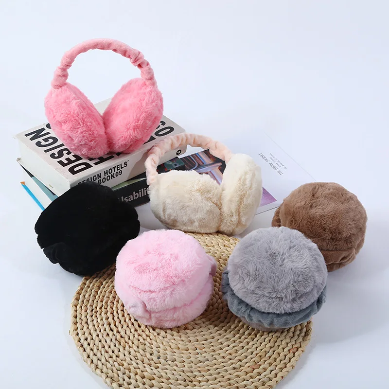 

Hot Sell Men Women's Ear Protection Earmuff Warm Foldable Solid Color Faux Fur Earmuffs
