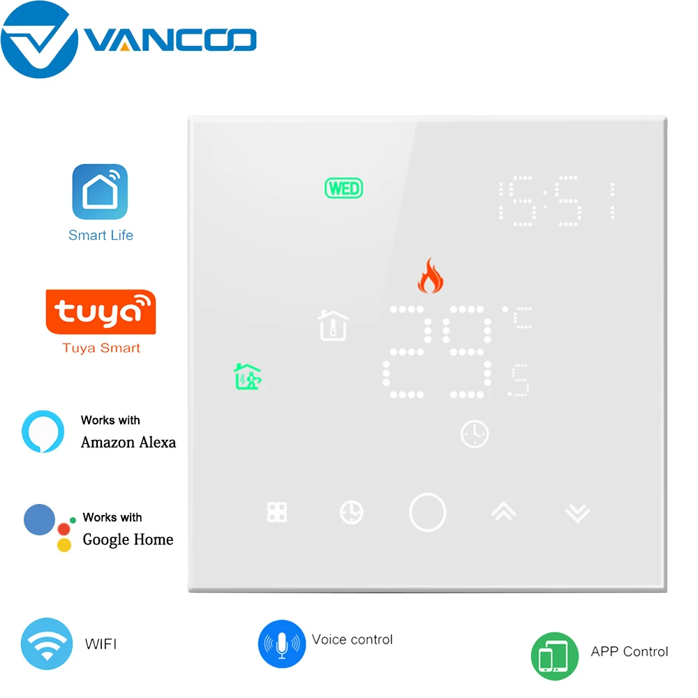 

Tuya Wifi Voice LCD Display Touch Screen temperature control Thermostat 220V Digital Program Smart Life Heating Thermostat