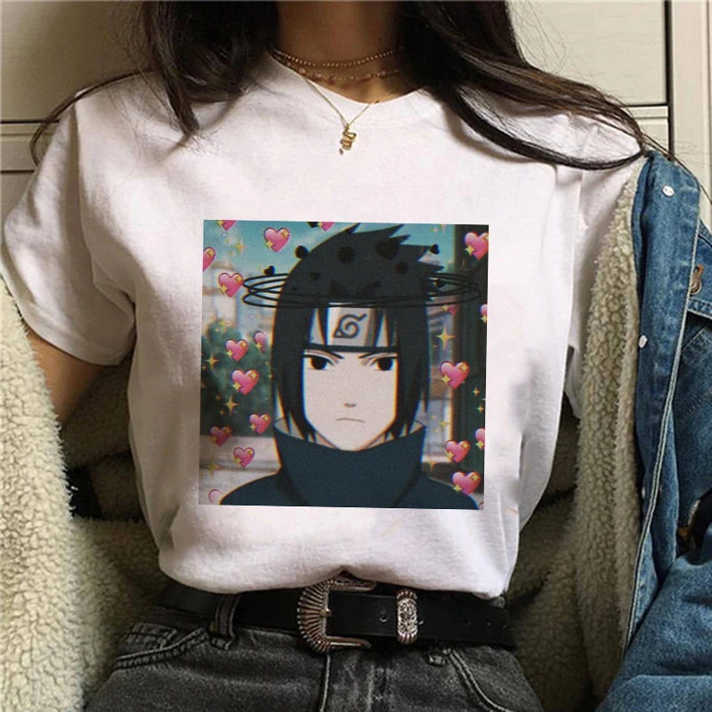 Японские Аниме крутые Uchiha Sasuke Mujer Camisetas белый топ летние футболки с эстетичным