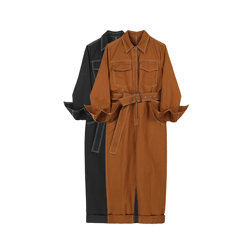 

jumpsuit with pockets for women, plain long-sleeved overalls, casual straight cropped high waist pants, street clothes with