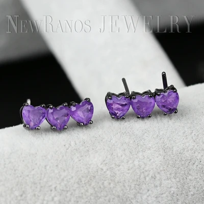 Purple Earrings 1 Newranos набор ювелирных изделий с сердечком, натуральный камень, ожерелье, серьги, набор модных ювелирных изделий для женщин, модные ювелирные изделия PFX001142 - Окраска металла: Purple Earrings 1