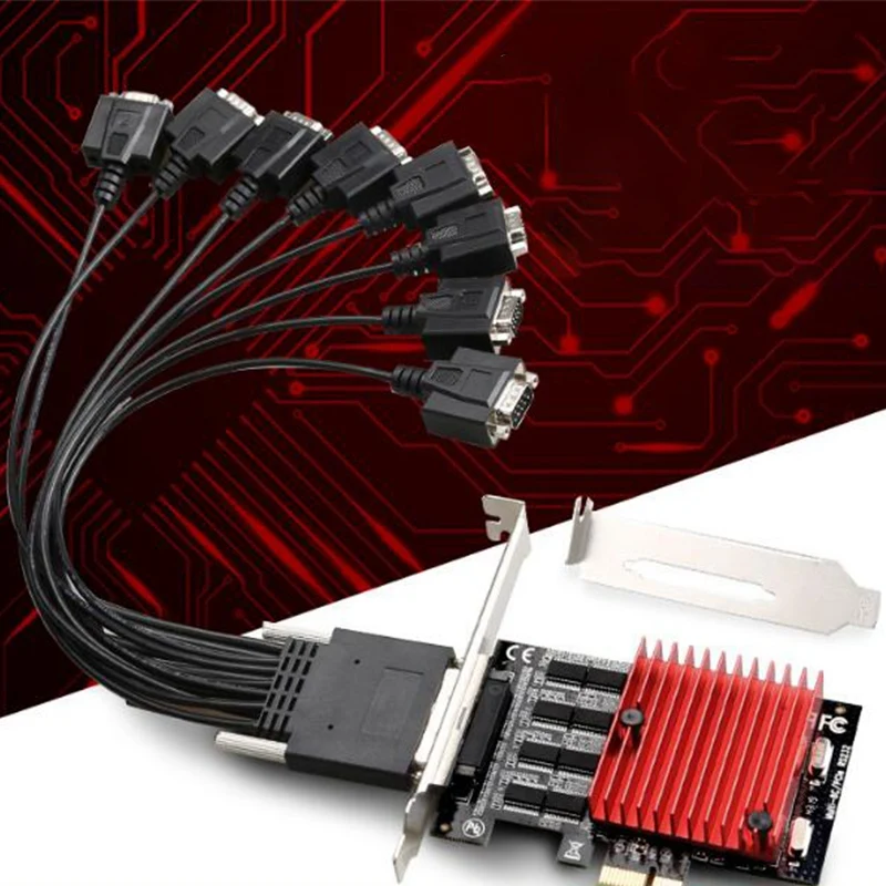 8 Port Riser Card PCI-E Express PCIE to COM DB9 RS232 Serial Controller Adapter with Heatsink Cable |