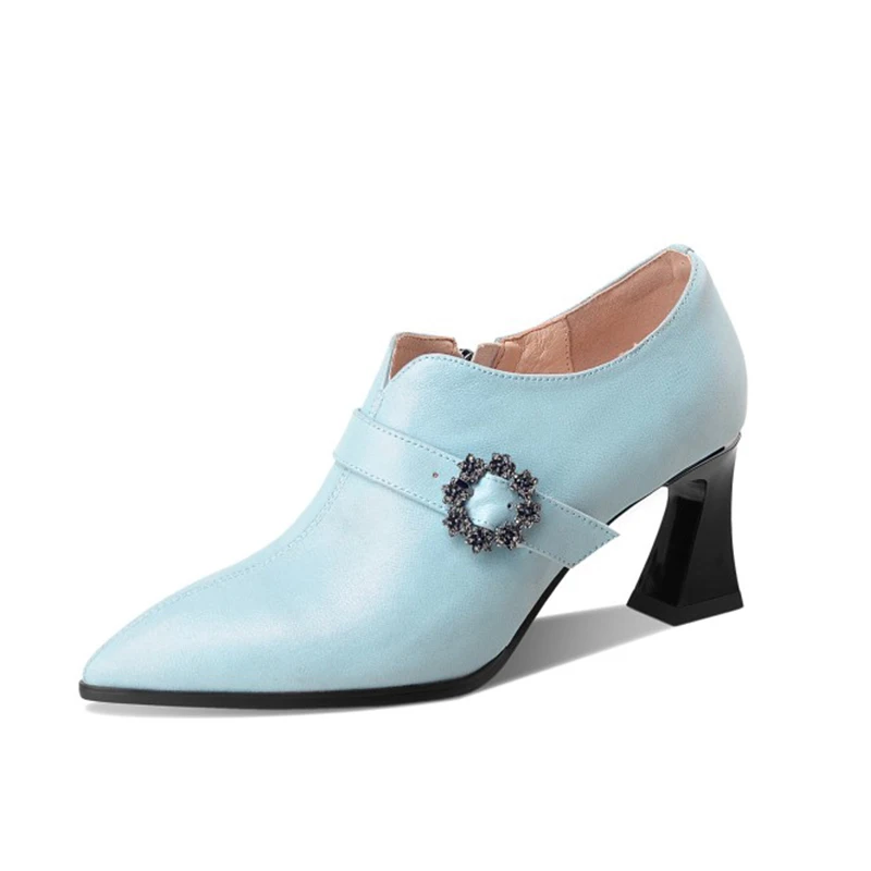 

MLJUESE 2021 Women Pumps Soft Sheepskin Autumn Spring Crystal Blue Color Pointed toe high heels pumps Size 42