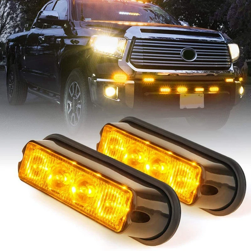 NEW-2Pcs Amber Grille Side Marker Strobe Light Flash Emergency Warning Yellow