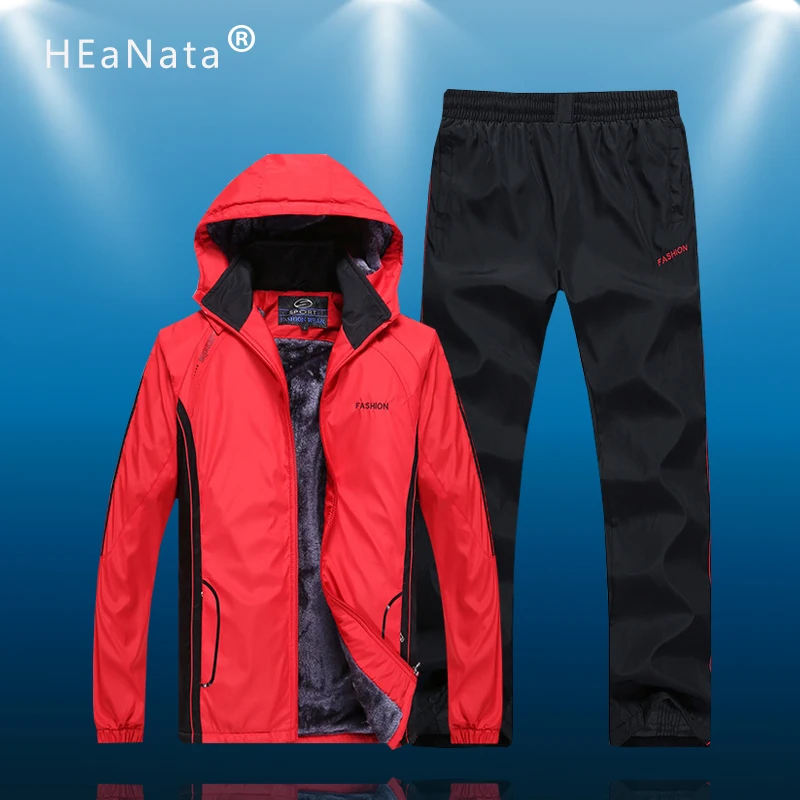 Зимние мужские спортивные костюмы с капюшоном флисовый теплый мужской
