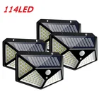 Уличная лампа на солнечной батарее с датчиком движения, светодиодный водонепроницаемый светсветильник черного цвета с питанием от солнечного света для украшения сада, 100114 светодиодов