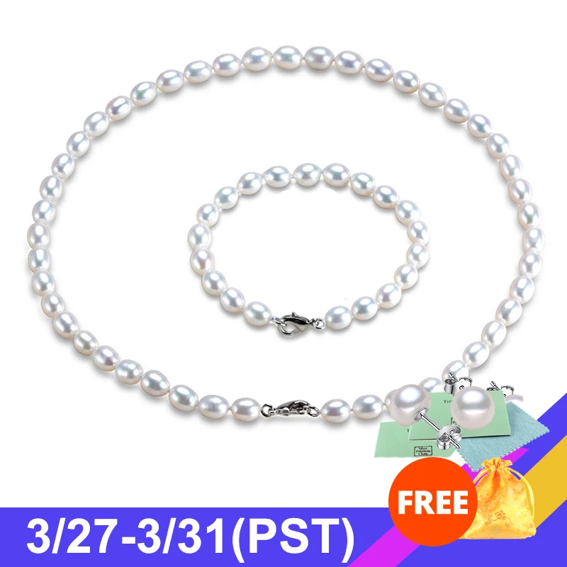 Набор ювелирных изделий из 100% натурального пресноводного жемчуга для женщин