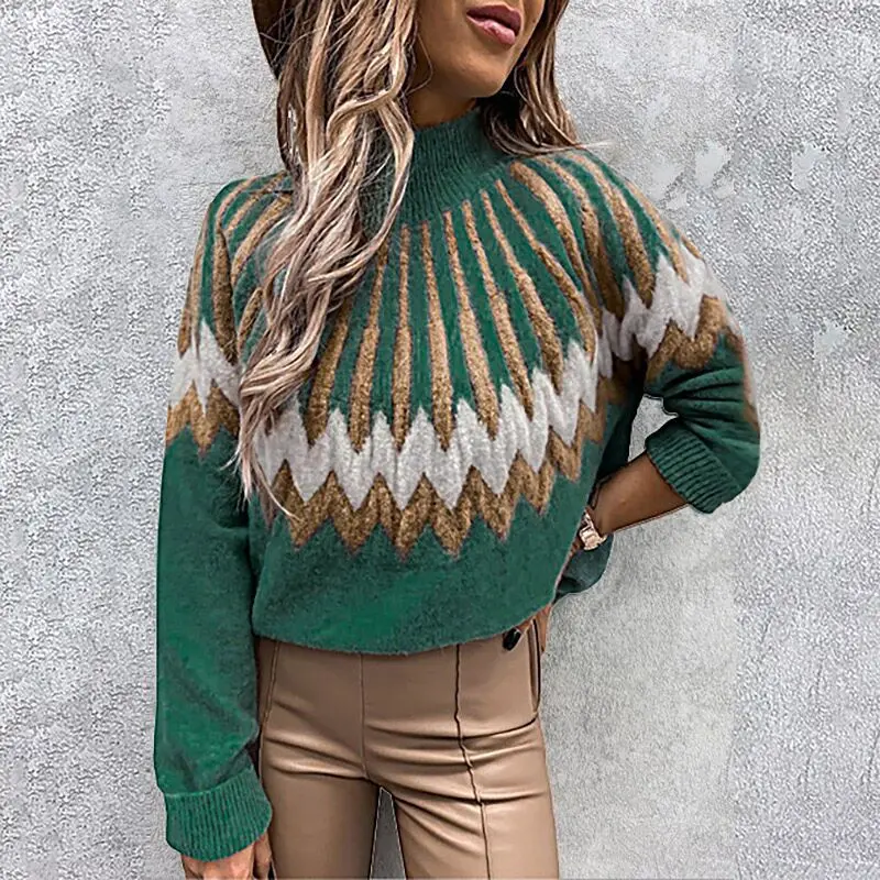 

2021 Autumn and Winter New High Collar Coat Head Sweater European and American Women's Loose Long Sleeve Casual Sweater 3xl