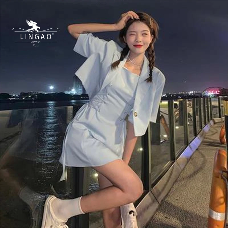 

Korean Fashion Dresses For Women 2021 Solid Button Crop Top Sleeveless Sling Mini Dresses y2k clothes Harajuku Dress платье топ