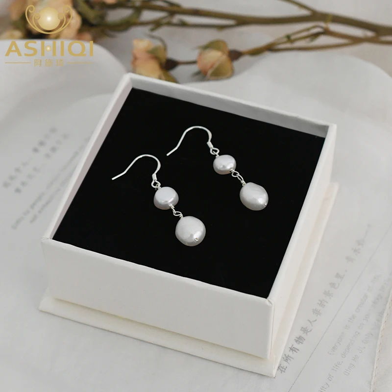

ASHIQI Natural Freshwater Baroque Pearl 925 Sterling Silver Earrings Jewelry Gifts Women