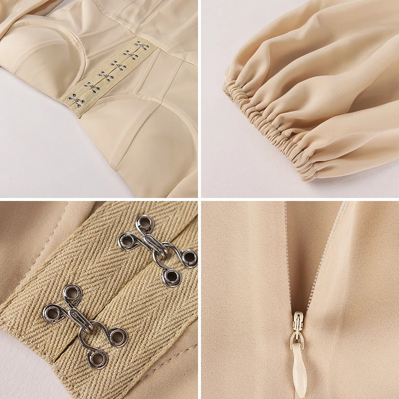 

Gtpdpllt Solid Sexy Long Lantern Sleeve Mini Dress Women Square Collar Backless Elegant Dresses Front Hasp Bodycon Vestidos 2021