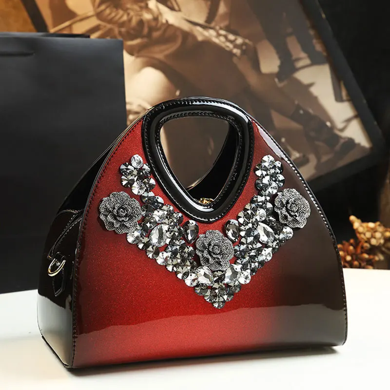 High Grade Leather Women's Bag With Diamond Dumpling Bag Pure Leather Shoulder Bag Handbag Temperament Messenger Bag Middle Aged