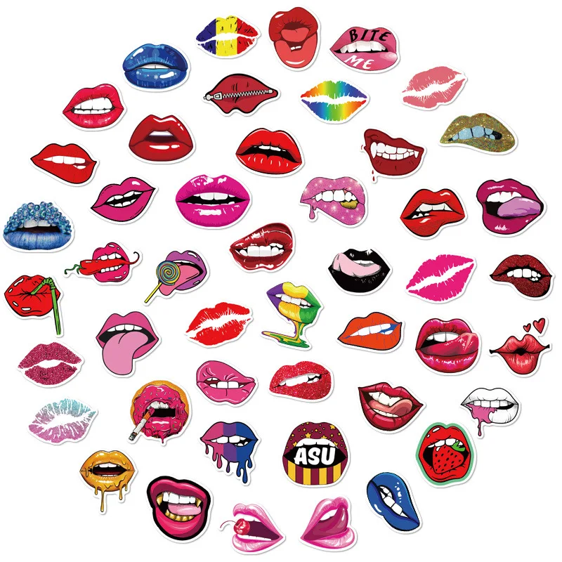 

50PCS Hot Sexy Lips Sticker For Cute Mouth Decals Laptop Phone Skateboard Suitcase Guitar Fridge Waterproof Computer Stickers