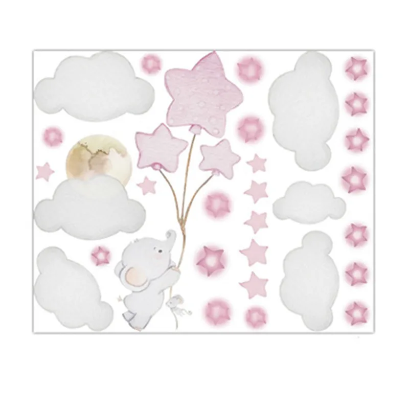 Cartoon Cloud Stars Elephant Wall Stickers For Kids Room Baby Girl Decorative Sticker Nursery Bedroom Decal Home Decor | Дом и сад