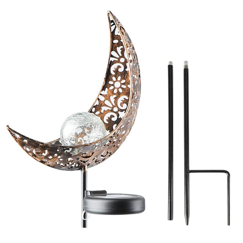 Garden Solar Light Outdoor Decorative Moon Decor Crackle Glass Ball Metal Stake for Pathway Lawn Patio Yard | Лампы и освещение
