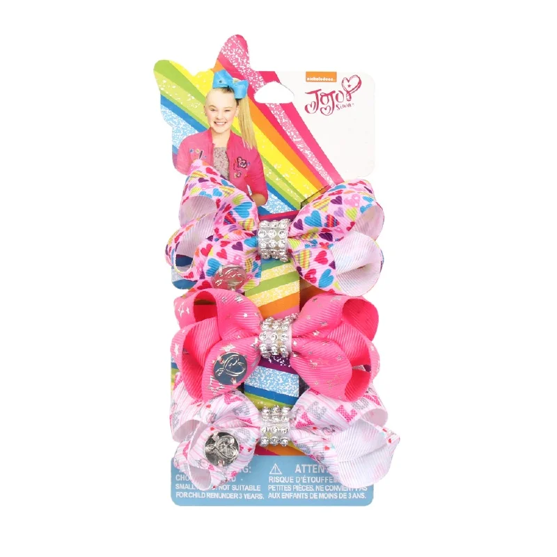 set 4 3 ''День Святого Валентина 3 шт./компл. JOJO Siwa Сердце печати JOJO Луки горный хрусталь завязанные резинки для волос для девочек Танцевальная вечеринка подарок аксессуары для волос - Цвет: set 4
