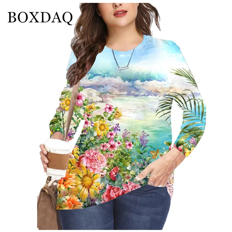 

Women Vintage Floral Print T Shirt Long Sleeve Fashion Tops Plus Size 5XL 6XL Casual Pullover Boho Shirts Autumn Winter Clothes