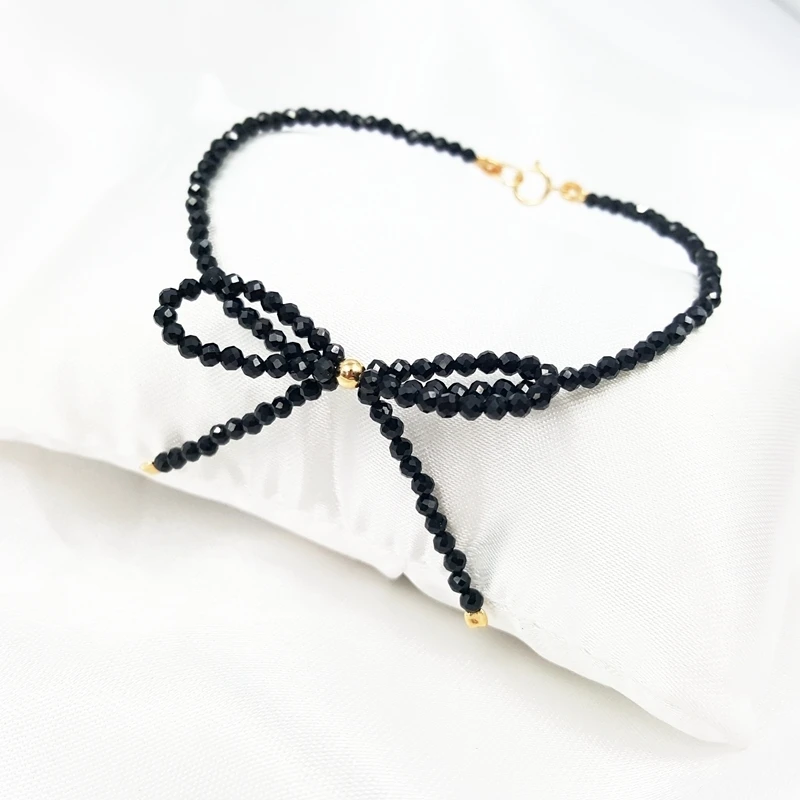 Ювелирные изделия из лилии Черный шпинель 2-3 мм граненые бусины бант модный